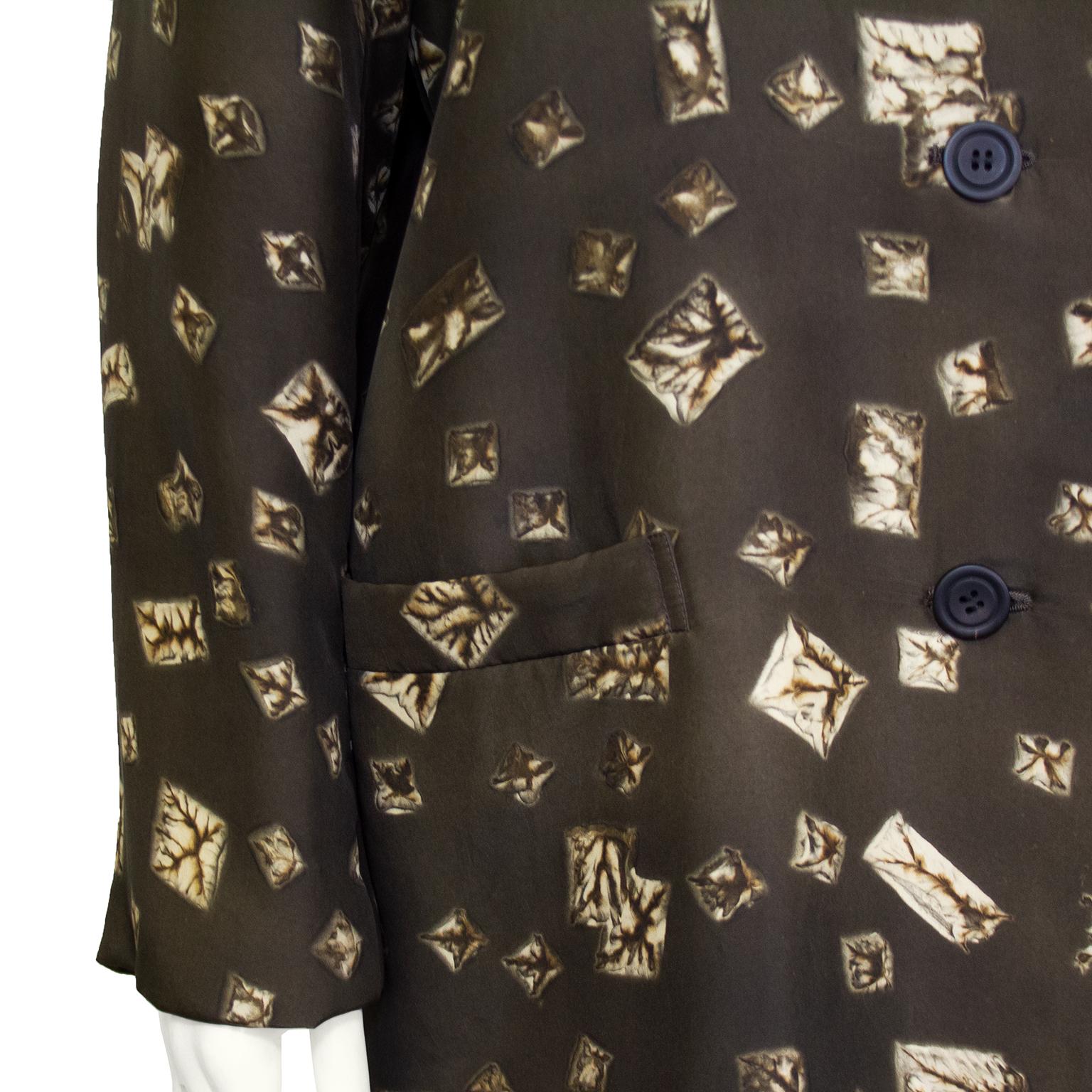 Women's or Men's 1980s Issey Miyake Brown Printed Silk Jacket For Sale