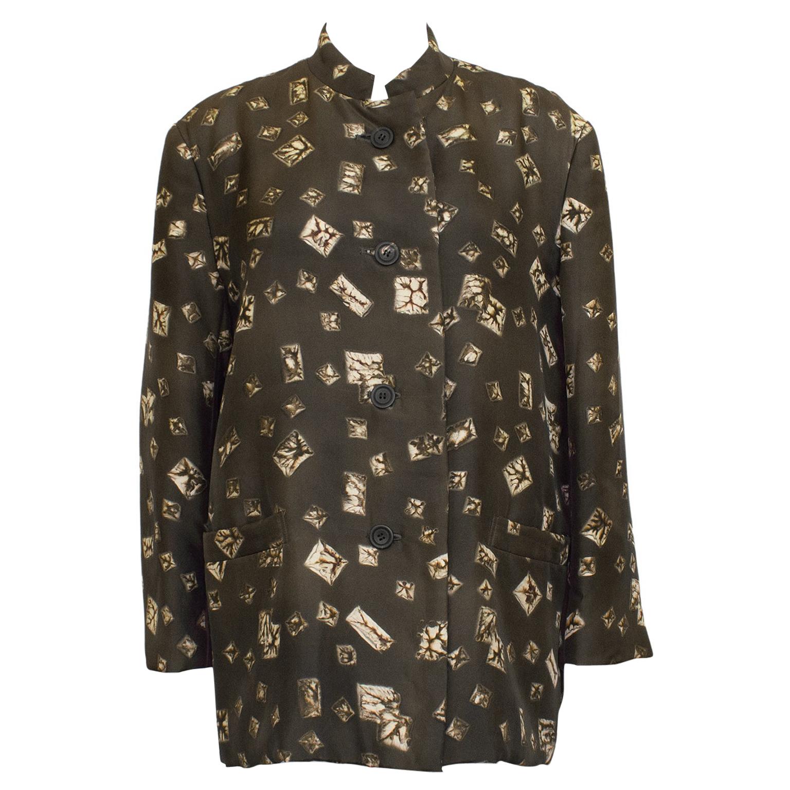 1980s Issey Miyake Brown Printed Silk Jacket For Sale
