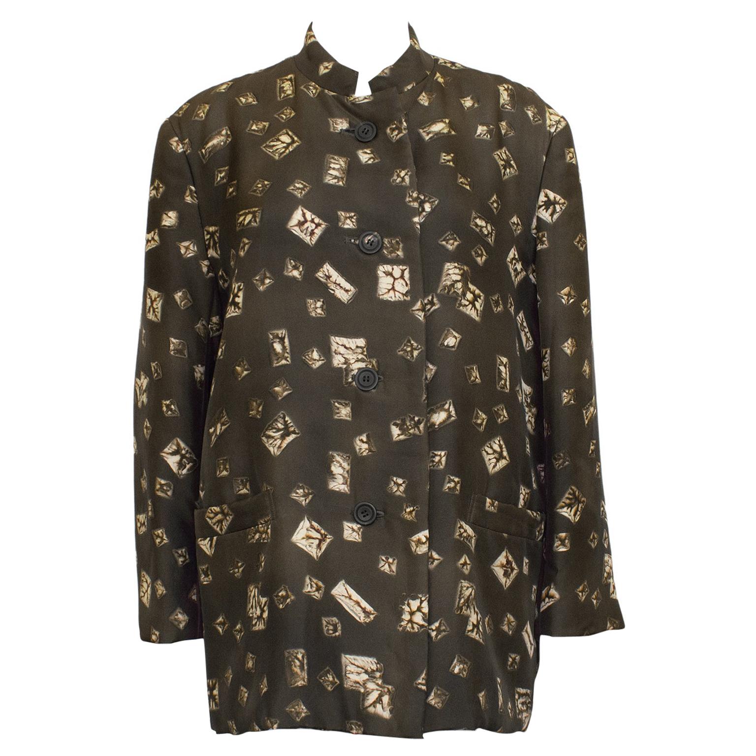 1980s Issey Miyake Brown Printed Silk Jacket  For Sale