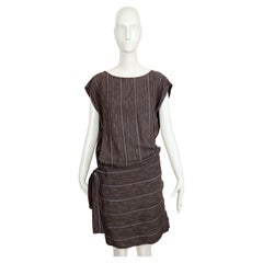 1980's Issey Miyake Charcoal Grey Ikat Woven Wrap Dress