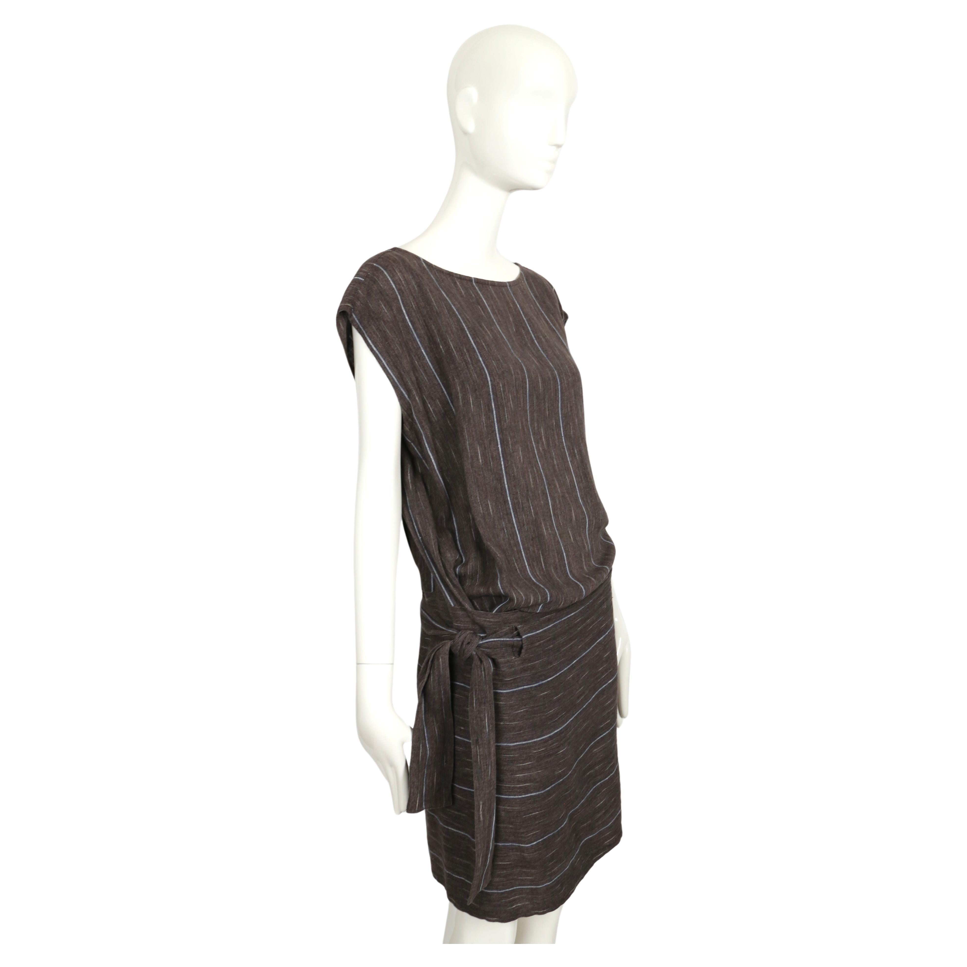 1980's ISSEY MIYAKE charcoal grey IKAT woven wrap dress In Good Condition For Sale In San Fransisco, CA