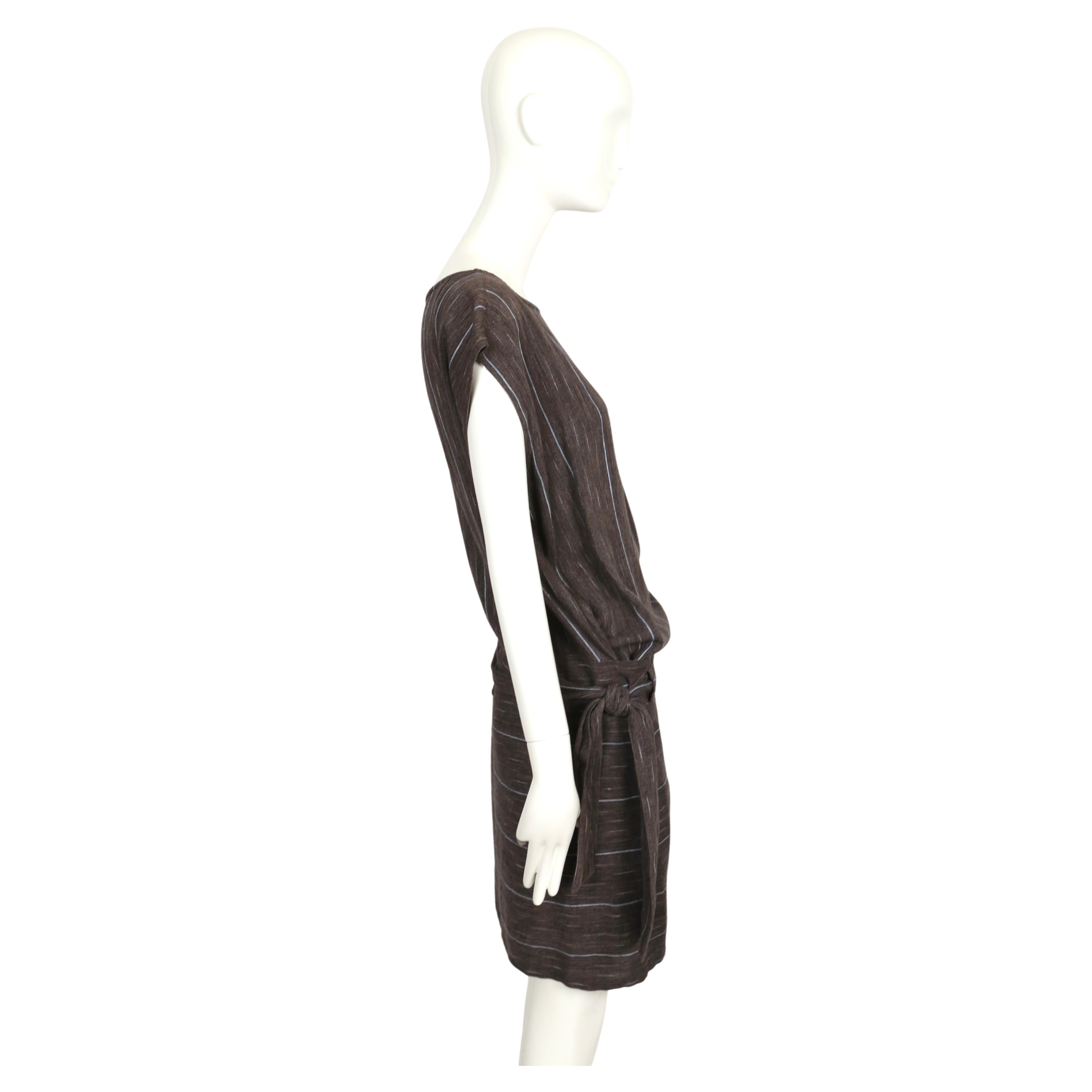 Women's or Men's 1980's ISSEY MIYAKE charcoal grey IKAT woven wrap dress For Sale
