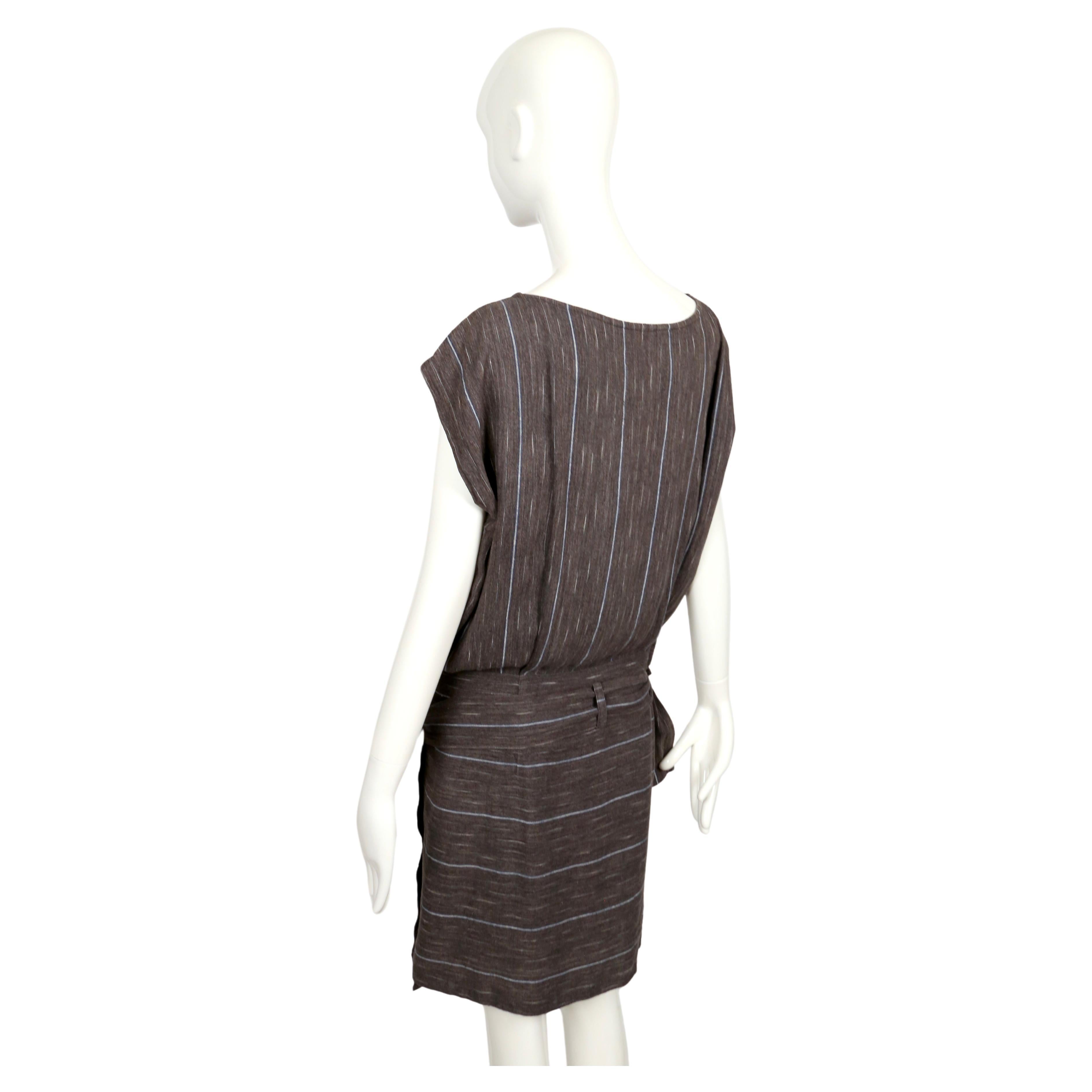 1980's ISSEY MIYAKE charcoal grey IKAT woven wrap dress For Sale 2
