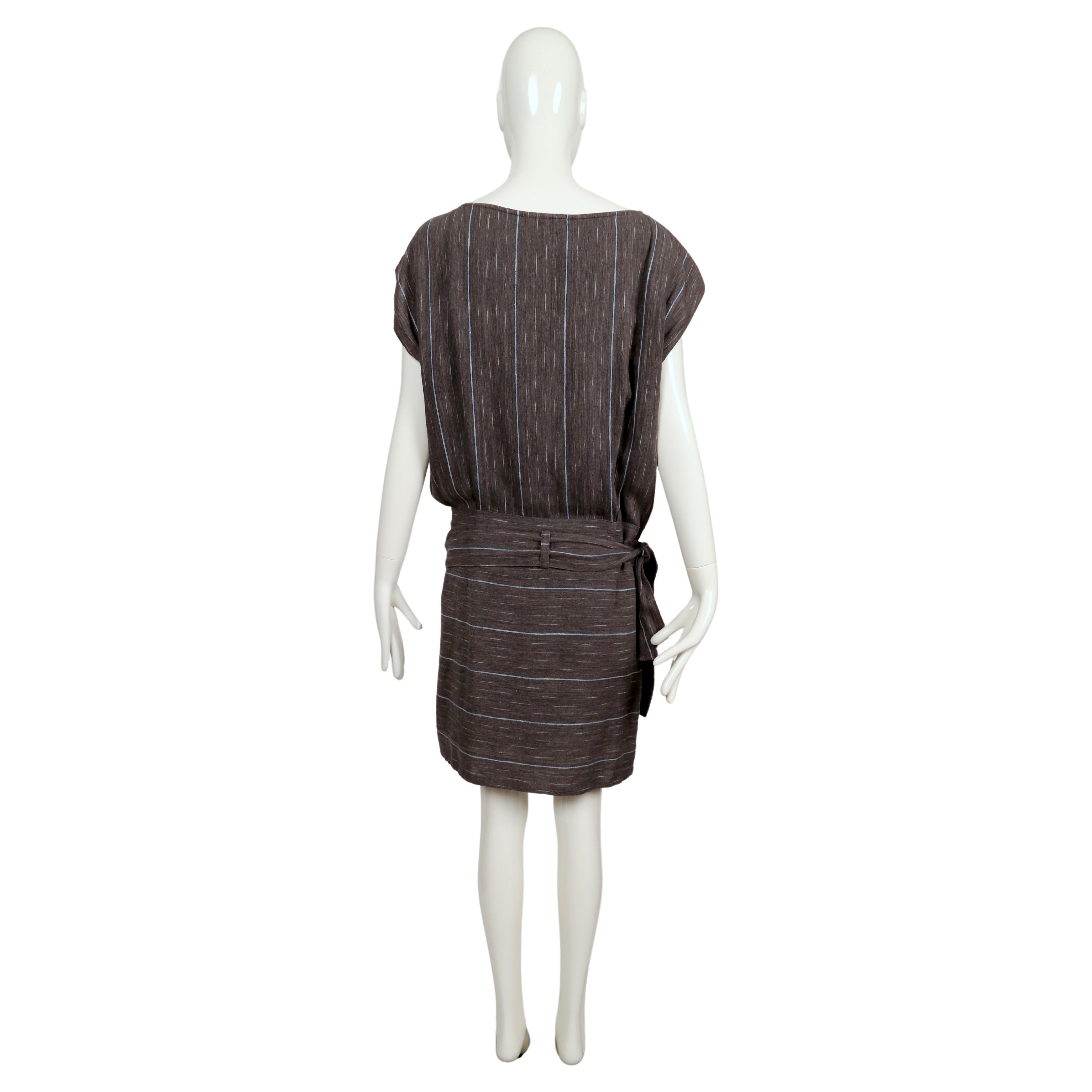 1980's ISSEY MIYAKE charcoal grey IKAT woven wrap dress For Sale 3