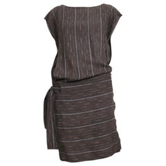 1980's Issey Miyake Charcoal Grey Ikat Woven Wrap Dress