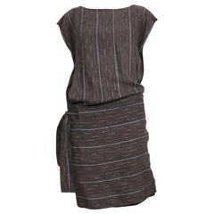 1980's Issey Miyake Charcoal Grey Ikat Woven Wrap Dress