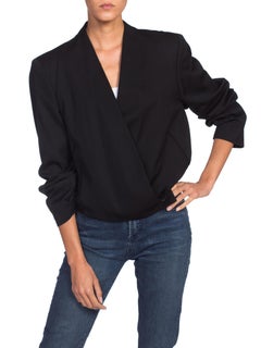 1980'S Issey Miyake Black Wool  Cropped Wrap Blazer Jacket