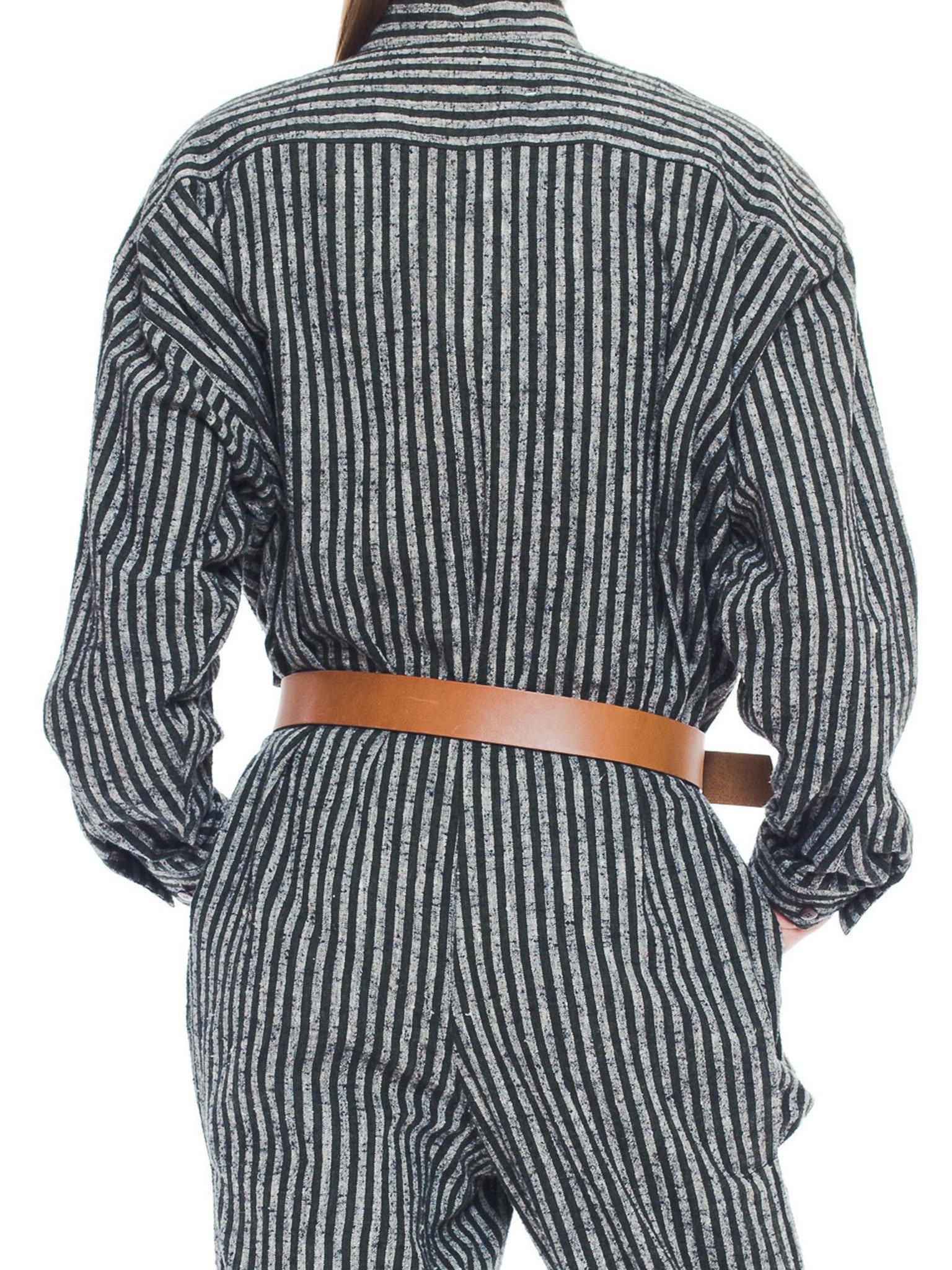 Women's or Men's 1980S ISSEY MIYAKE Dark Green & White Striped Cotton Utility Jumpsuit (Belt Not