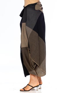 1980S ISSEY MIYAKE Grey & Navy Blue Wool Blend Deconstructed Skirt