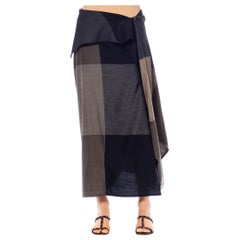 1980S ISSEY MIYAKE Grey & Navy Blue Wool Blend Deconstructed Skirt