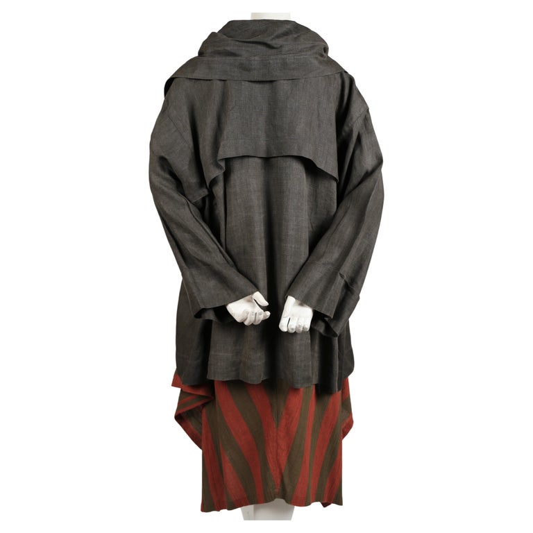 1980's ISSEY MIYAKE linen jacket and striped skirt For Sale at 1stDibs