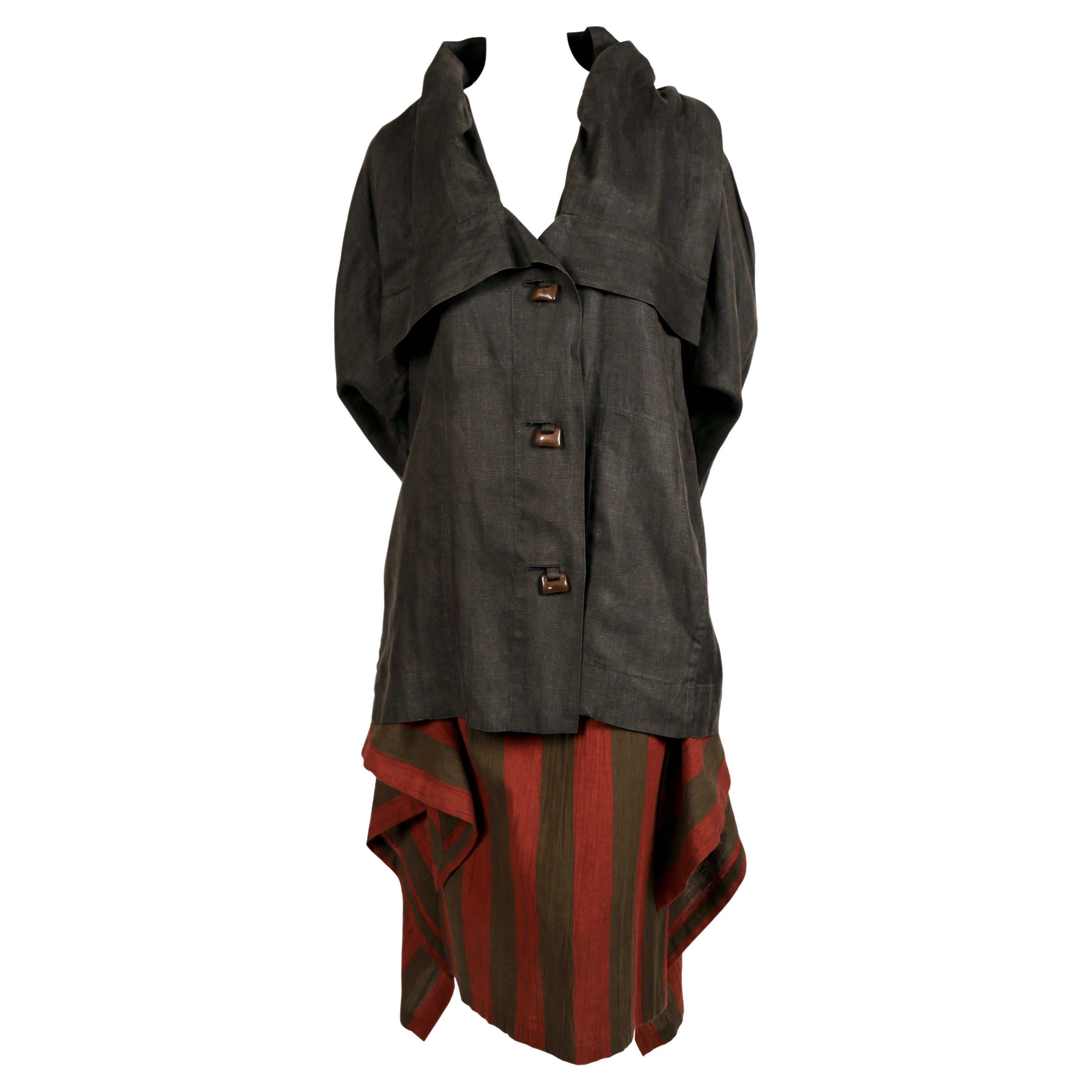 1980's ISSEY MIYAKE linen jacket and striped skirt For Sale