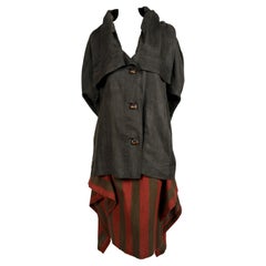 Retro 1980's ISSEY MIYAKE linen jacket and striped skirt