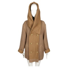 1980's ISSEY MIYAKE PLANTATION camel coat with dramatic hood