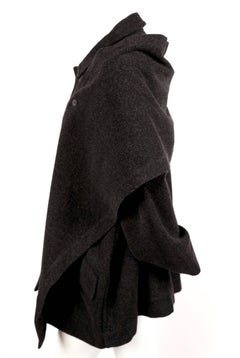 1980's ISSEY MIYAKE PLANTATION charcoal wool coat with scarf
