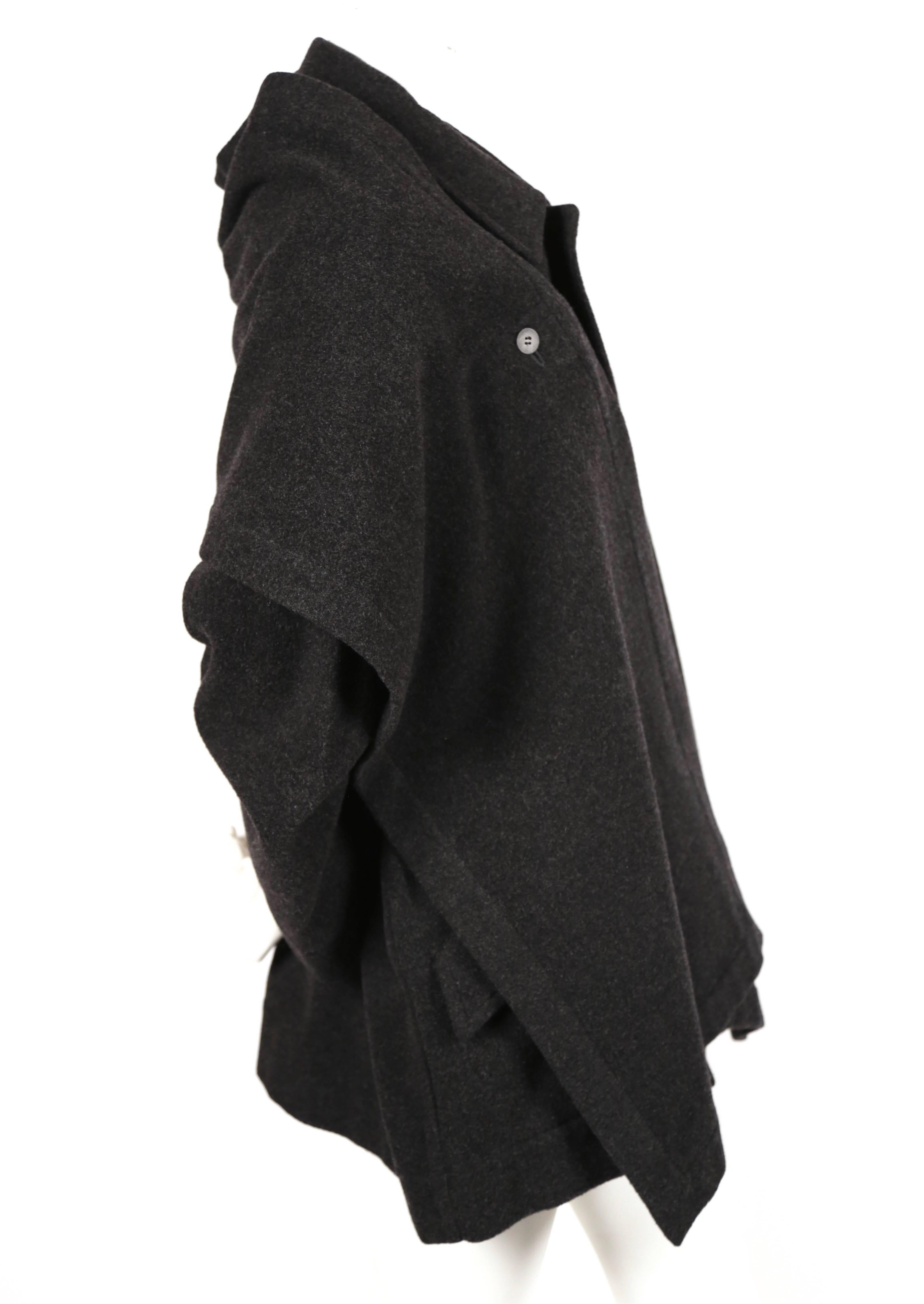 1980's ISSEY MIYAKE PLANTATION charcoal wool coat with scarf In Good Condition In San Fransisco, CA