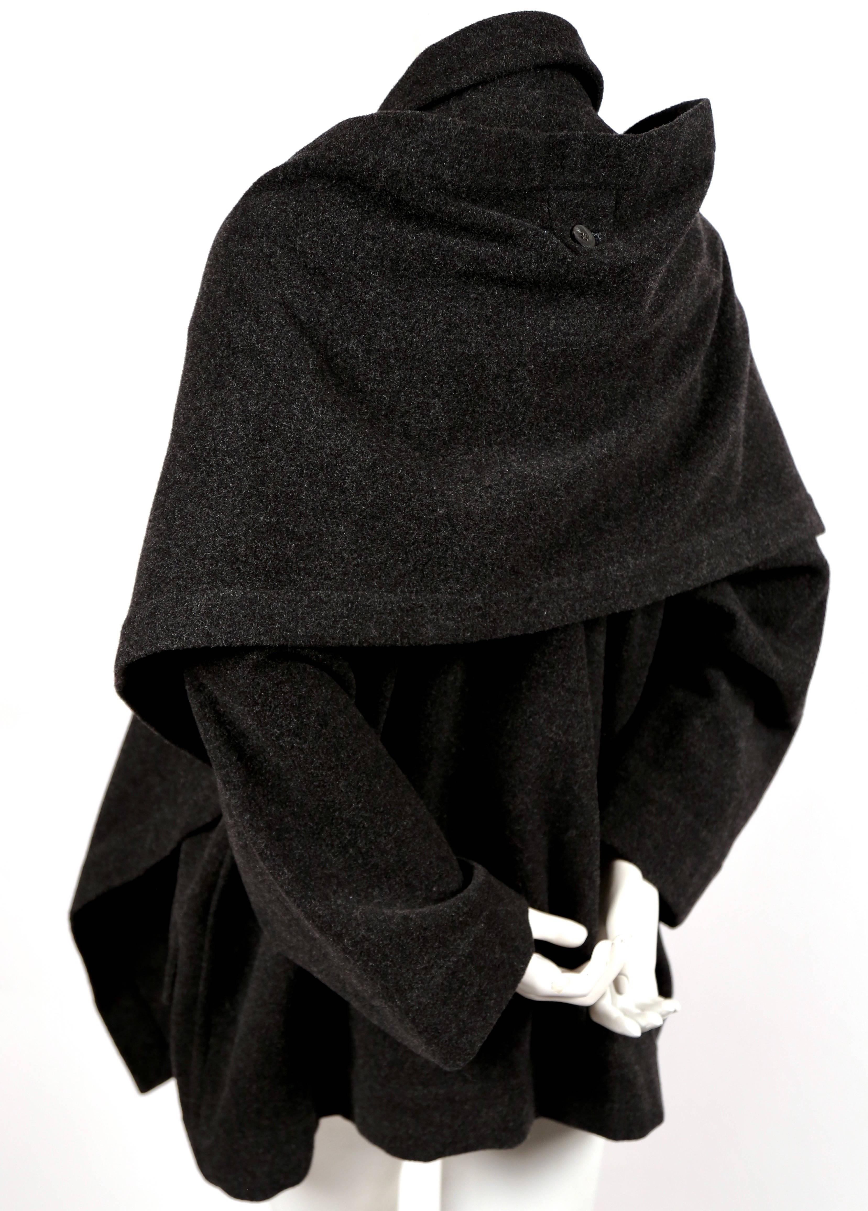 Women's or Men's 1980's ISSEY MIYAKE PLANTATION charcoal wool coat with scarf