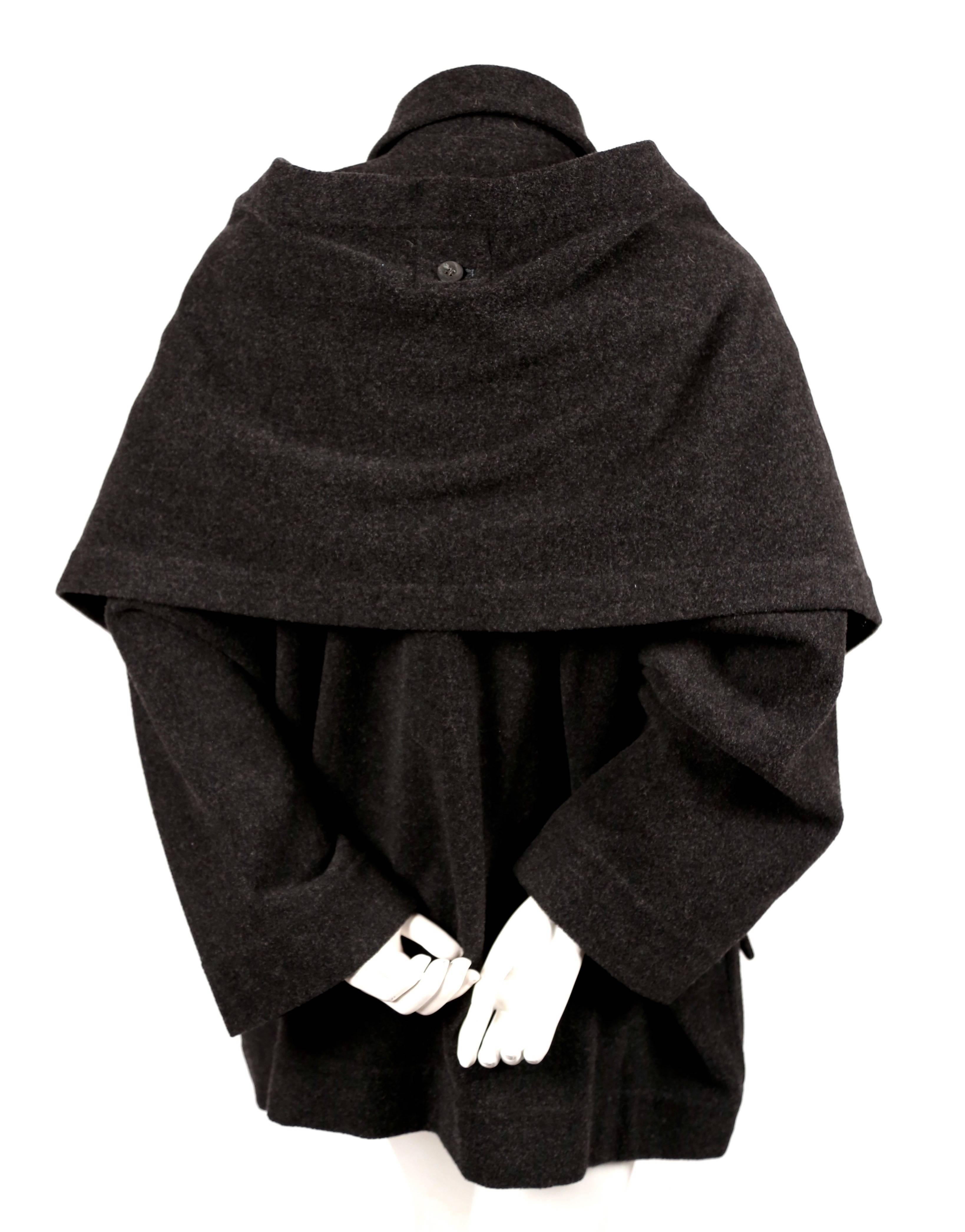 1980's ISSEY MIYAKE PLANTATION charcoal wool coat with scarf 1