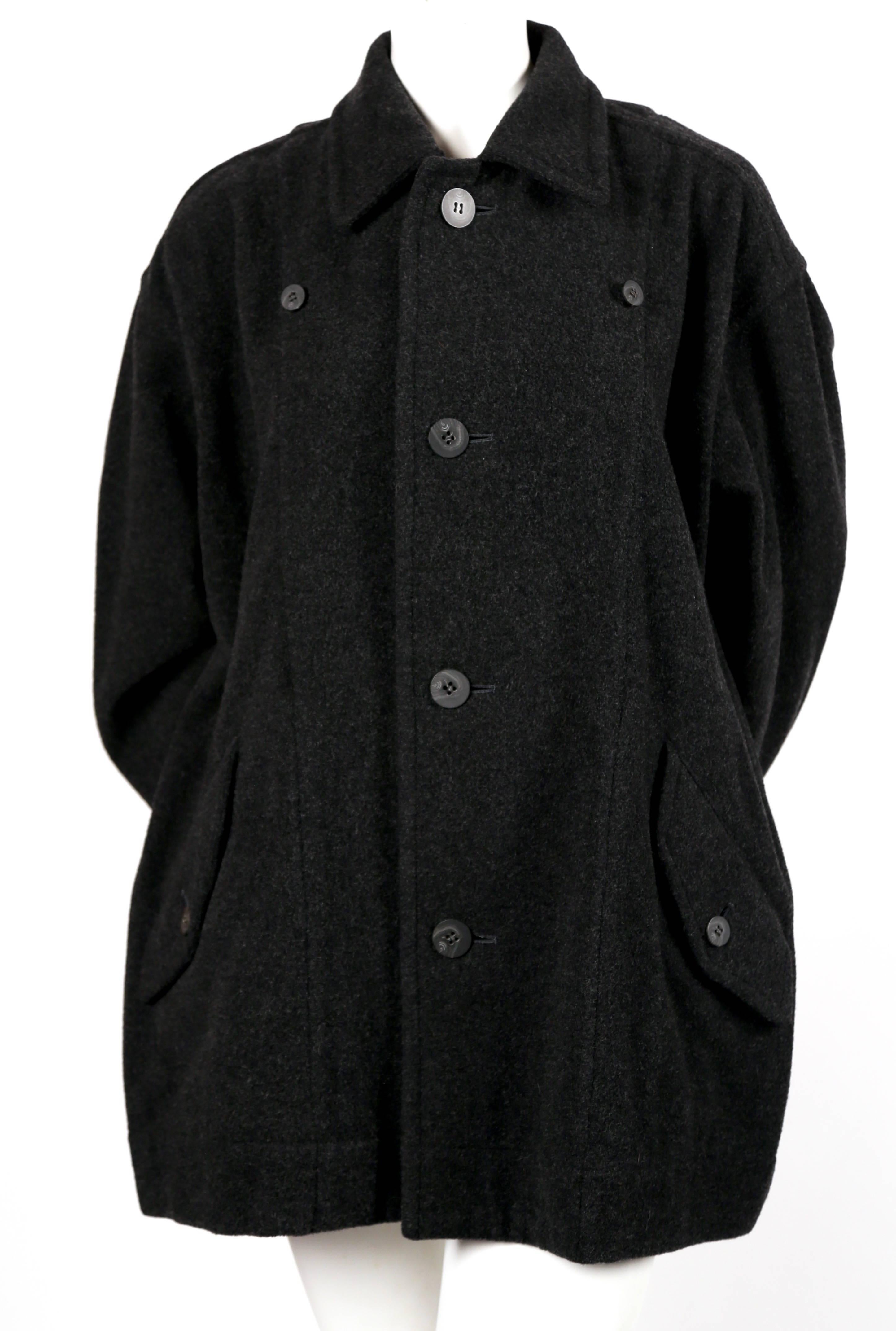 1980's ISSEY MIYAKE PLANTATION charcoal wool coat with scarf 2