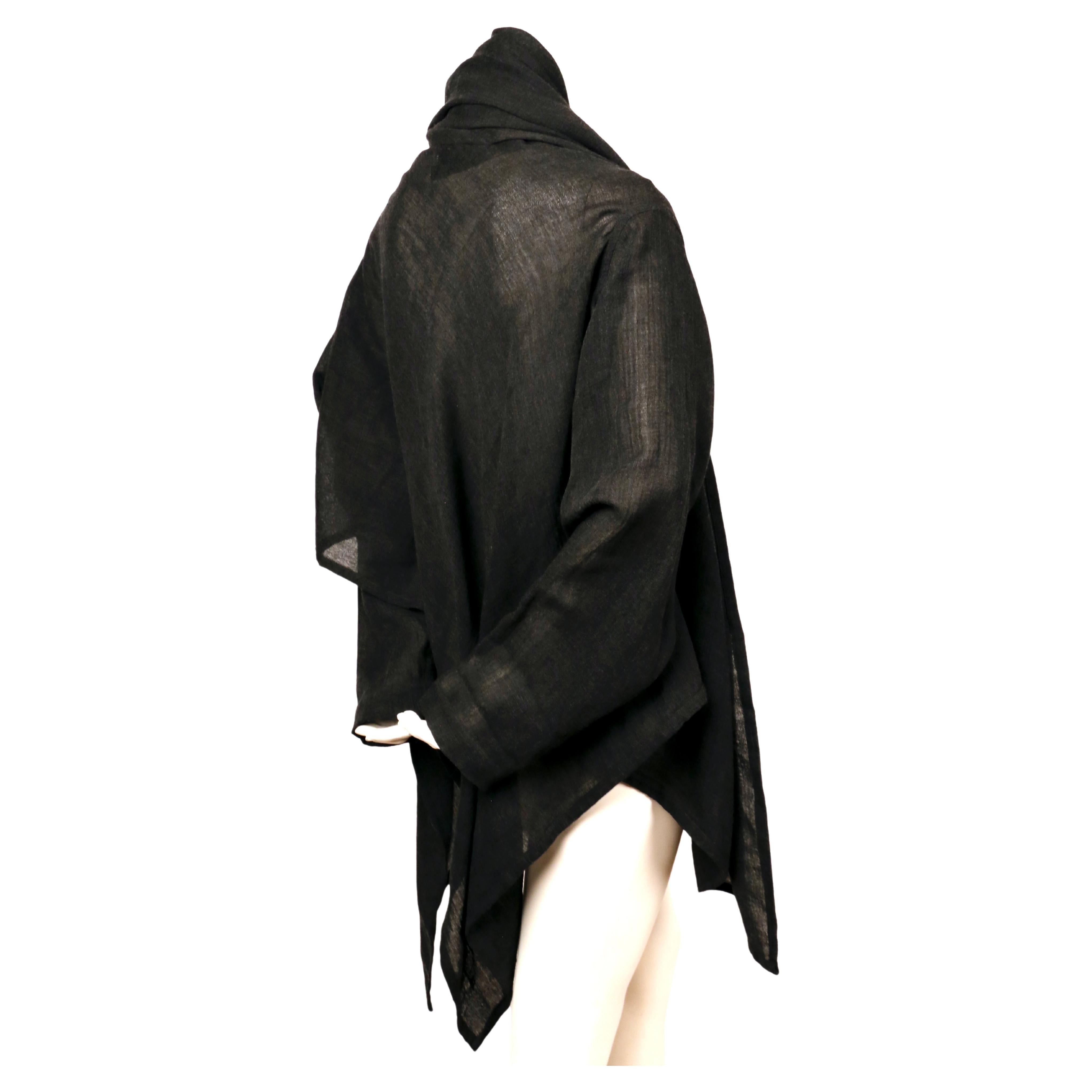 Black 1980's ISSEY MIYAKE Plantation charcoal wool draped wrap jacket