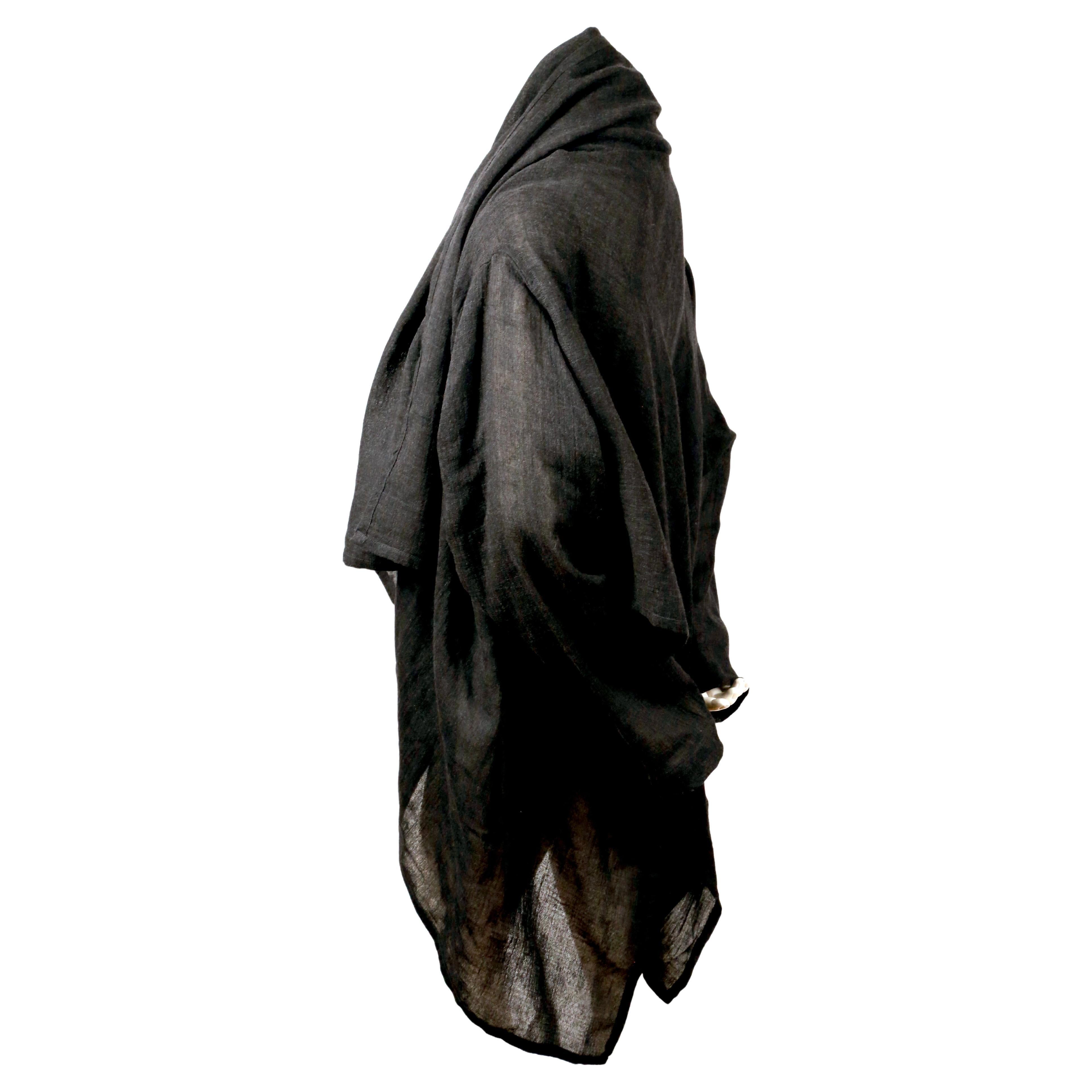 Women's or Men's 1980's ISSEY MIYAKE Plantation charcoal wool draped wrap jacket