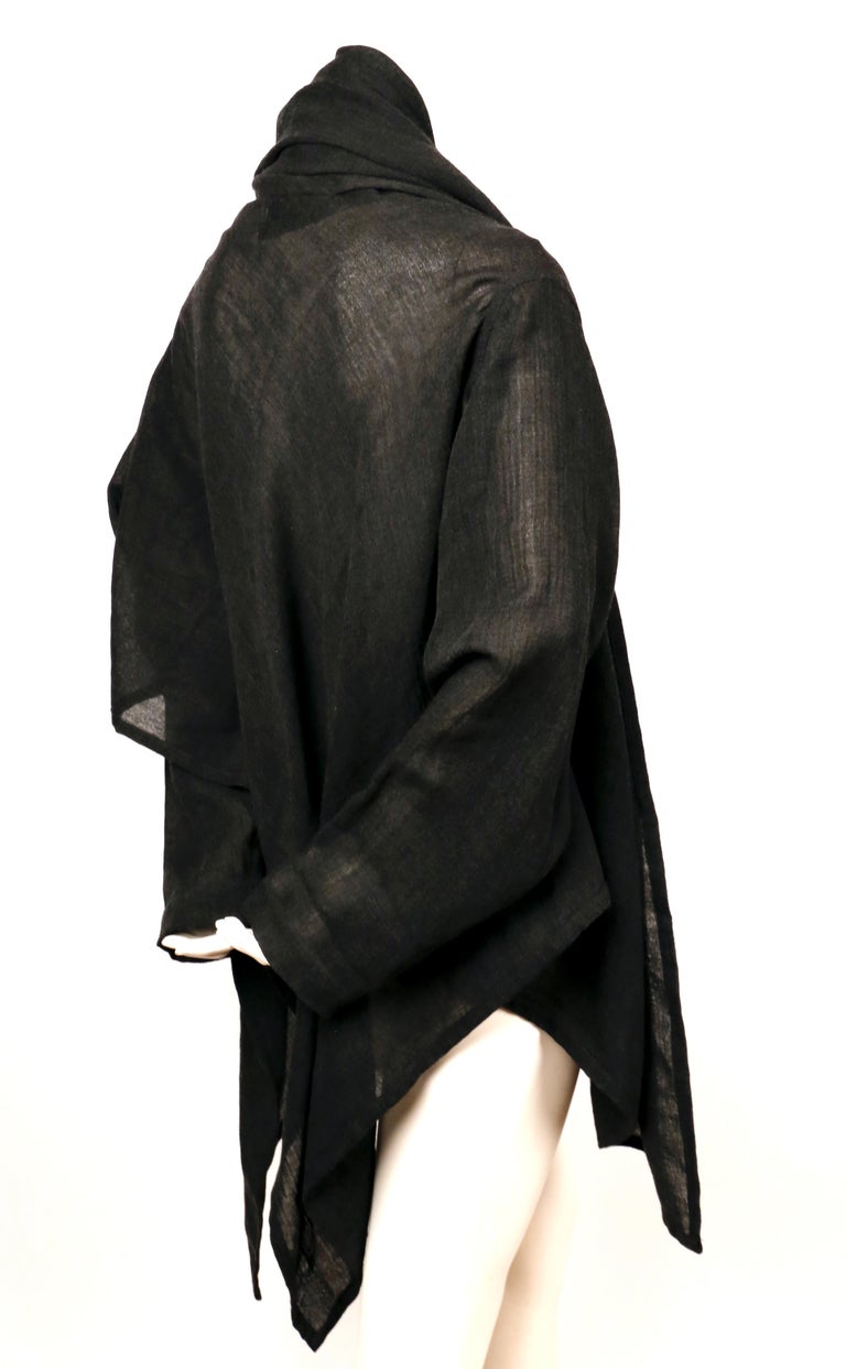 1980's ISSEY MIYAKE Plantation charcoal wool draped wrap jacket For Sale 1