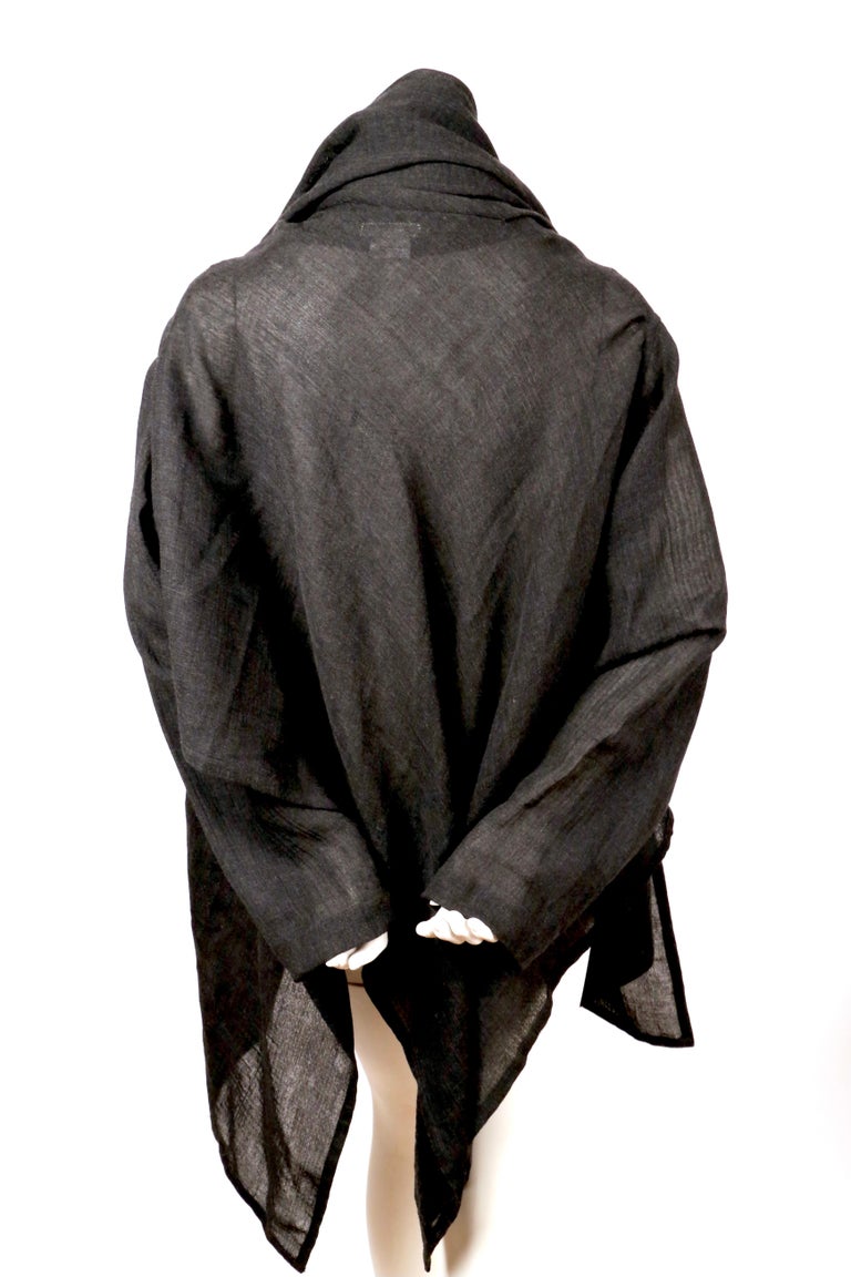 1980's ISSEY MIYAKE Plantation charcoal wool draped wrap jacket For Sale 2