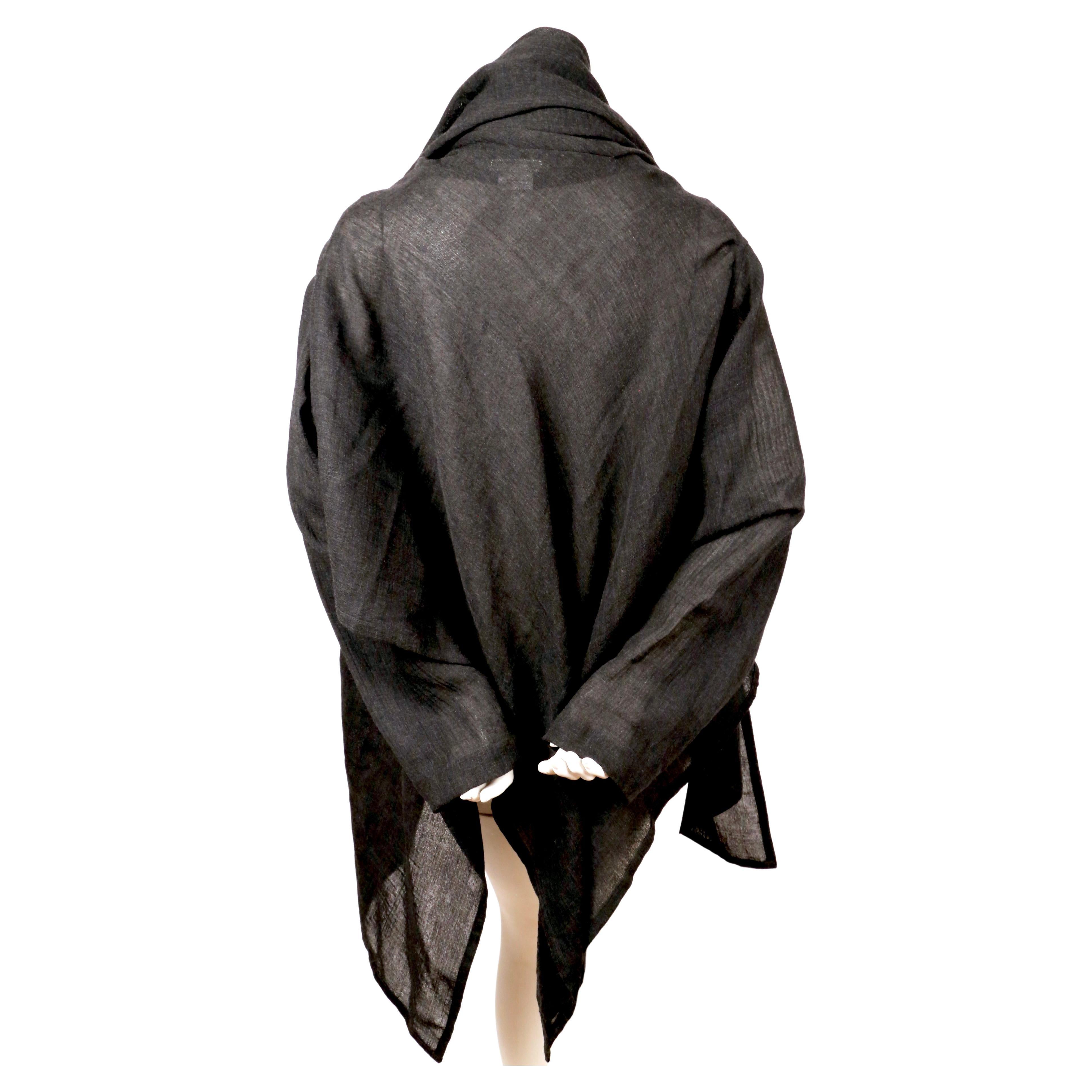 1980's ISSEY MIYAKE Plantation charcoal wool draped wrap jacket 2