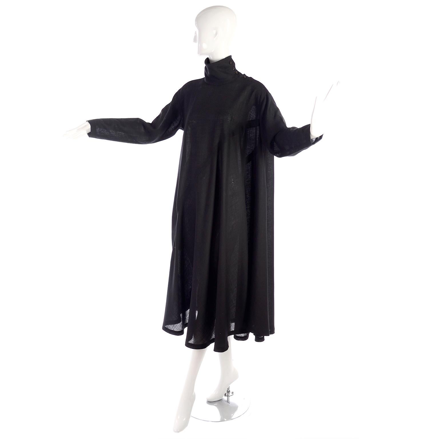 1980s Issey Miyake Plantation Dress in Black Wool in Iconic Tent Style For Sale 2