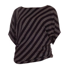 1980S Issey Miyake Plantation Grey & Black Cotton Linen Blend Jersey Striped Top