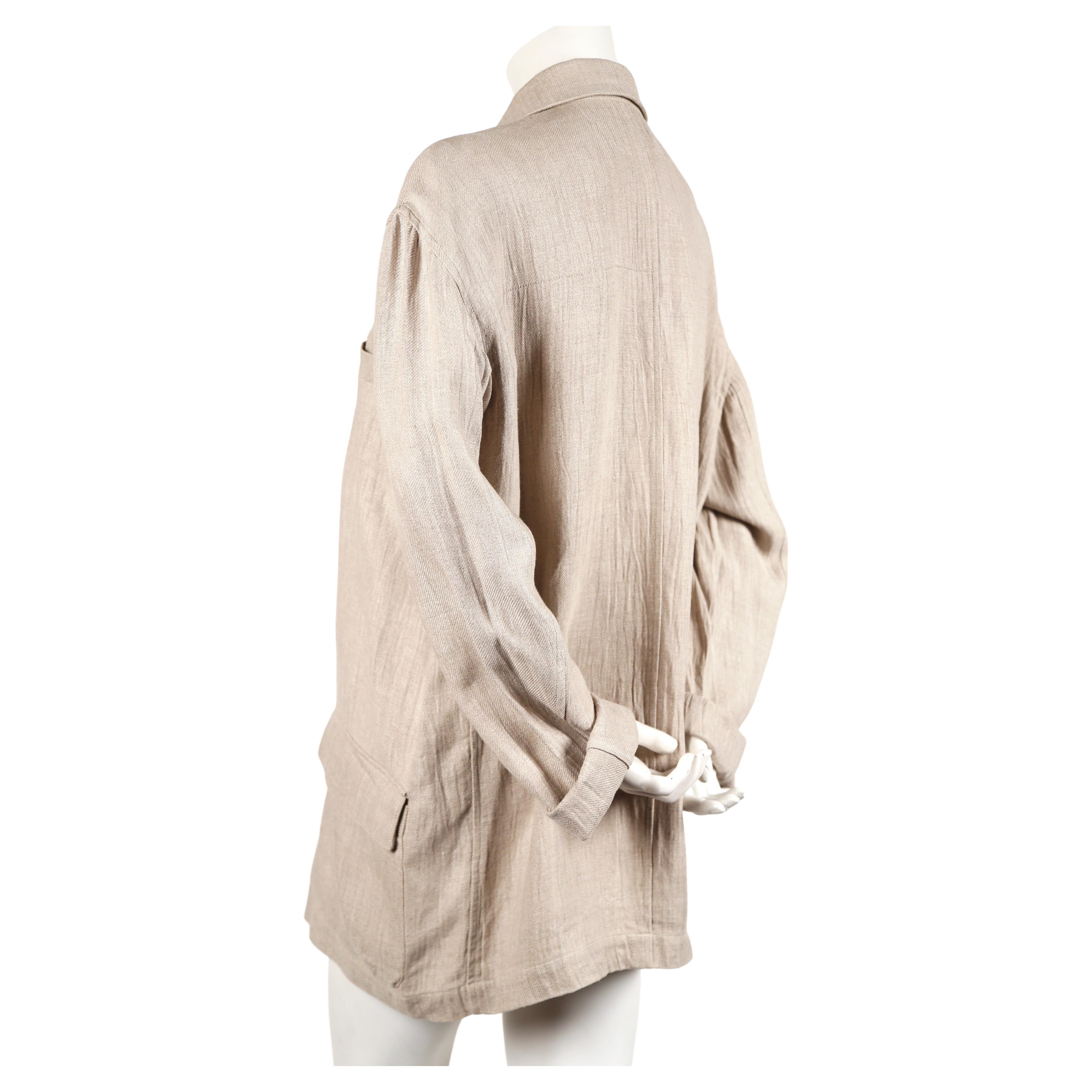 Beige 1980's ISSEY MIYAKE PLANTATION linen jacket with knotted fabric buttons