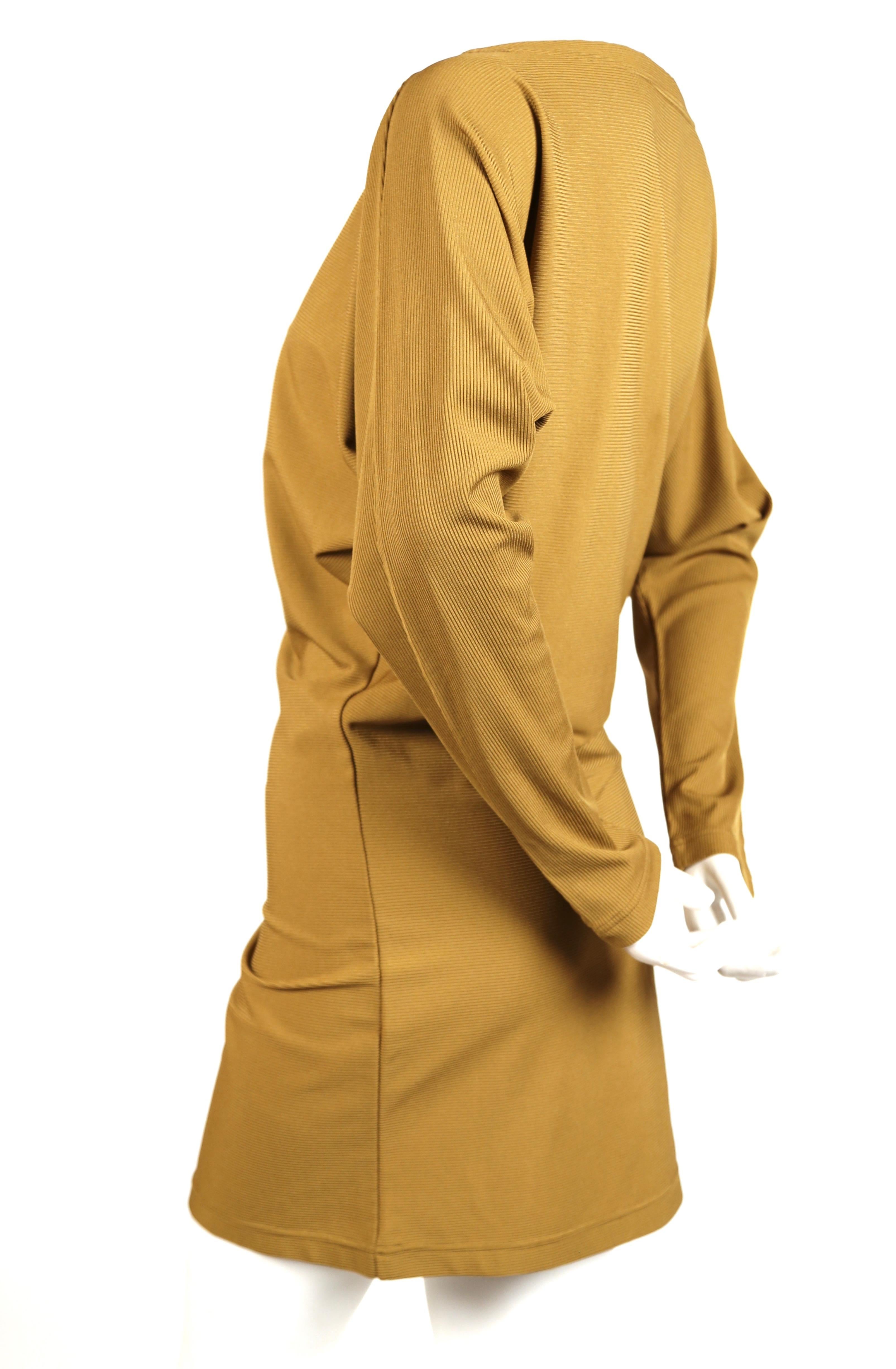 Brown 1980's ISSEY MIYAKE ribbed tunic dress with dolman sleeves