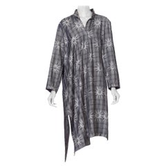 1980'S Issey Miyake Style Black & Grey Silk Blend Minimalist Tunic Shirt Dress