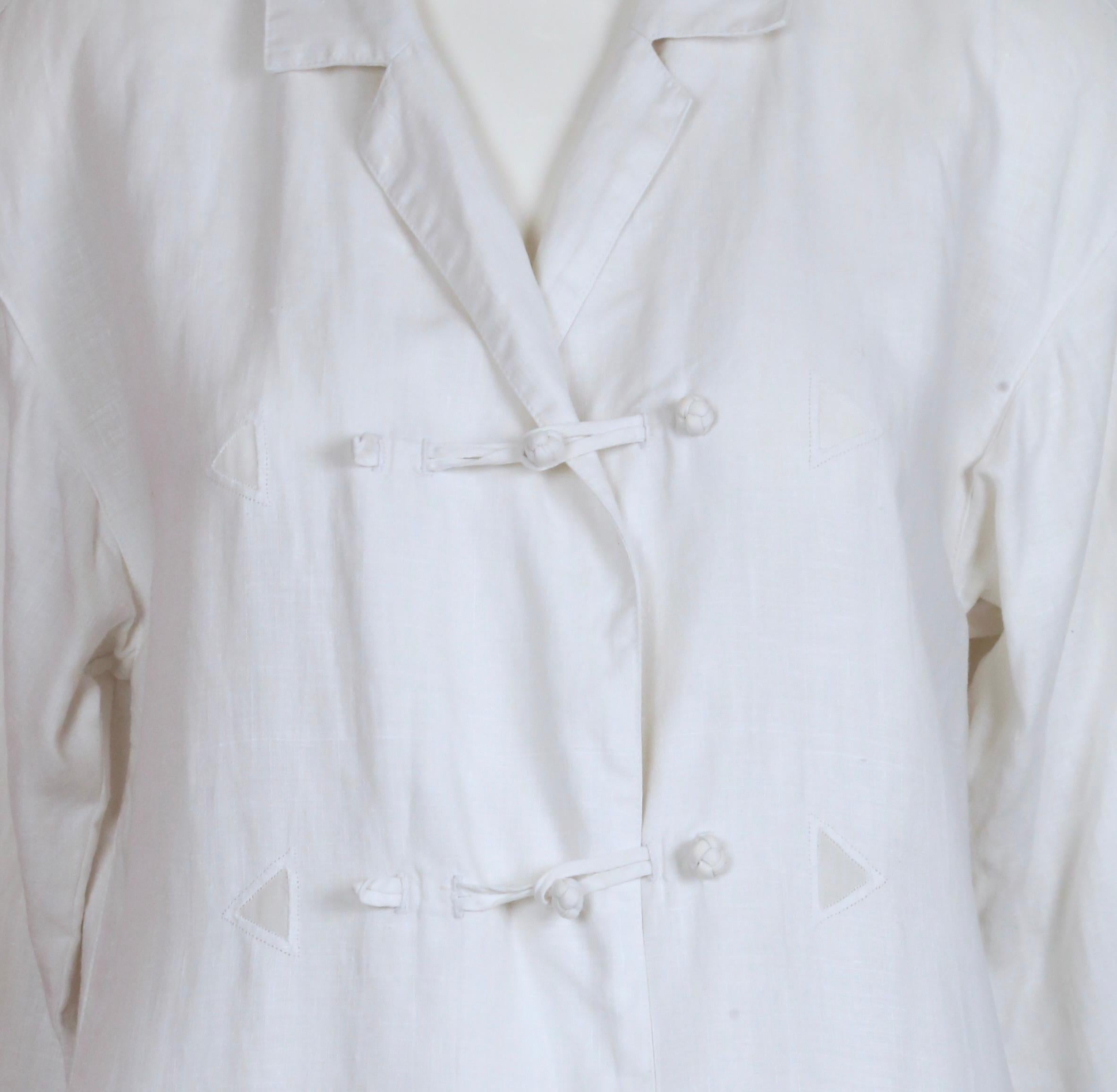 Issey Miyake - Veste cache-cœur en lin blanc et jupe assortie, années 1980  en vente 5
