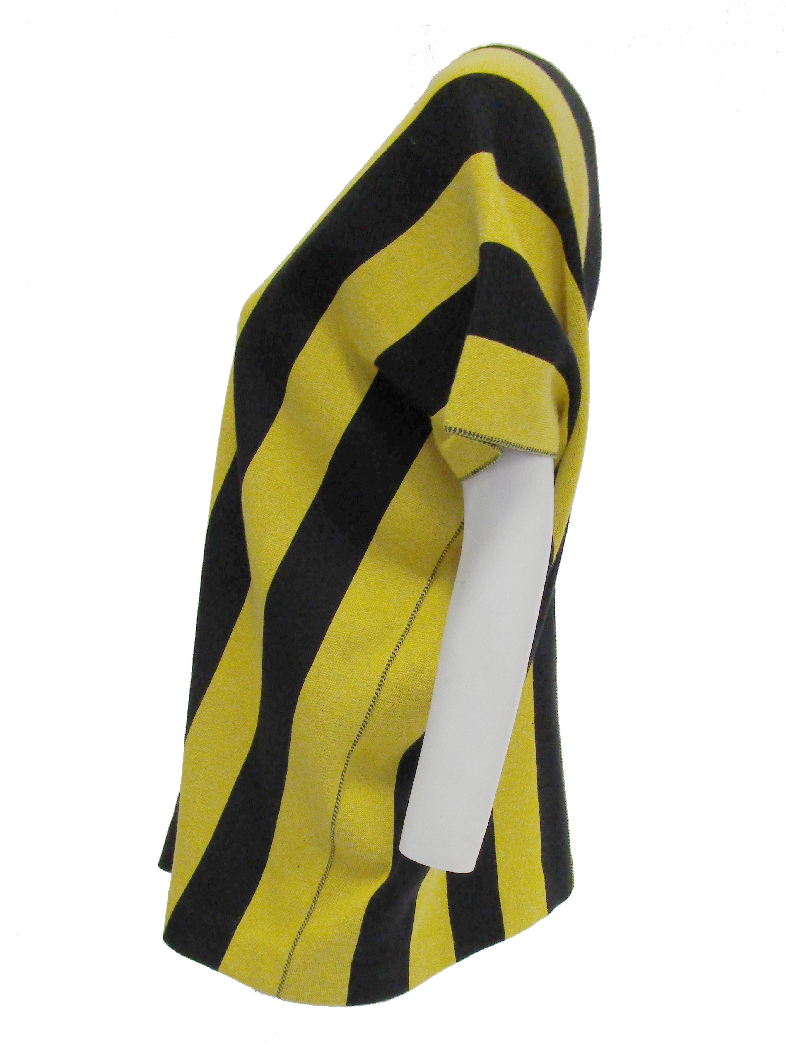 1980s Issey Miyake Yellow and Black Diamond and Stripe Cotton Knit Top In Good Condition For Sale In Houston, TX