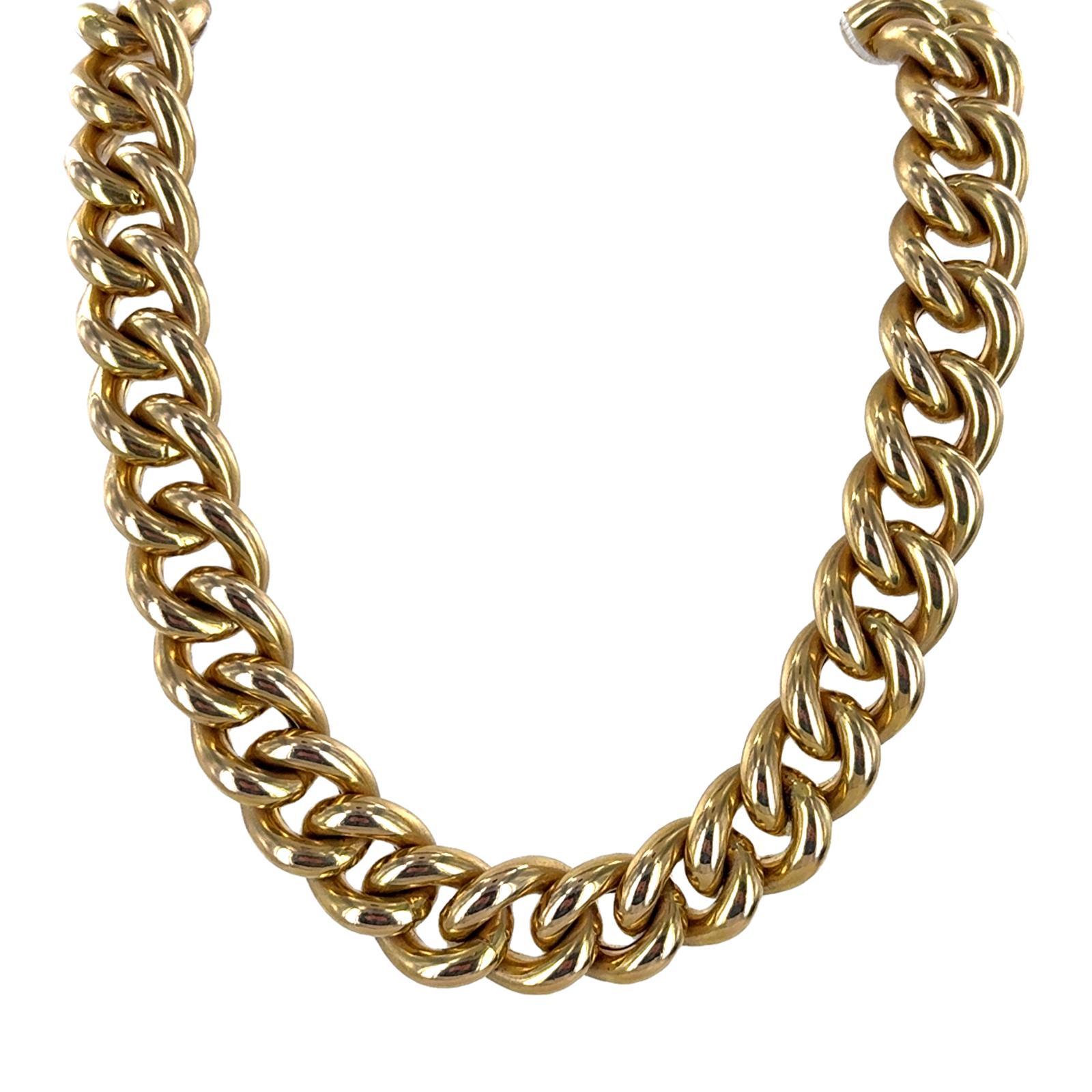 Modern 1980's Italian 14 Karat Yellow Gold Curb Link Choker Necklace 16.5 Inches.