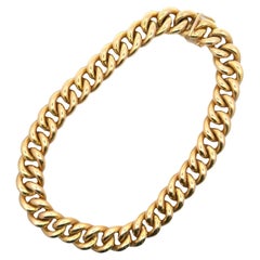 1980's Italian 14 Karat Yellow Gold Curb Link Choker Necklace 16.5 Inches.