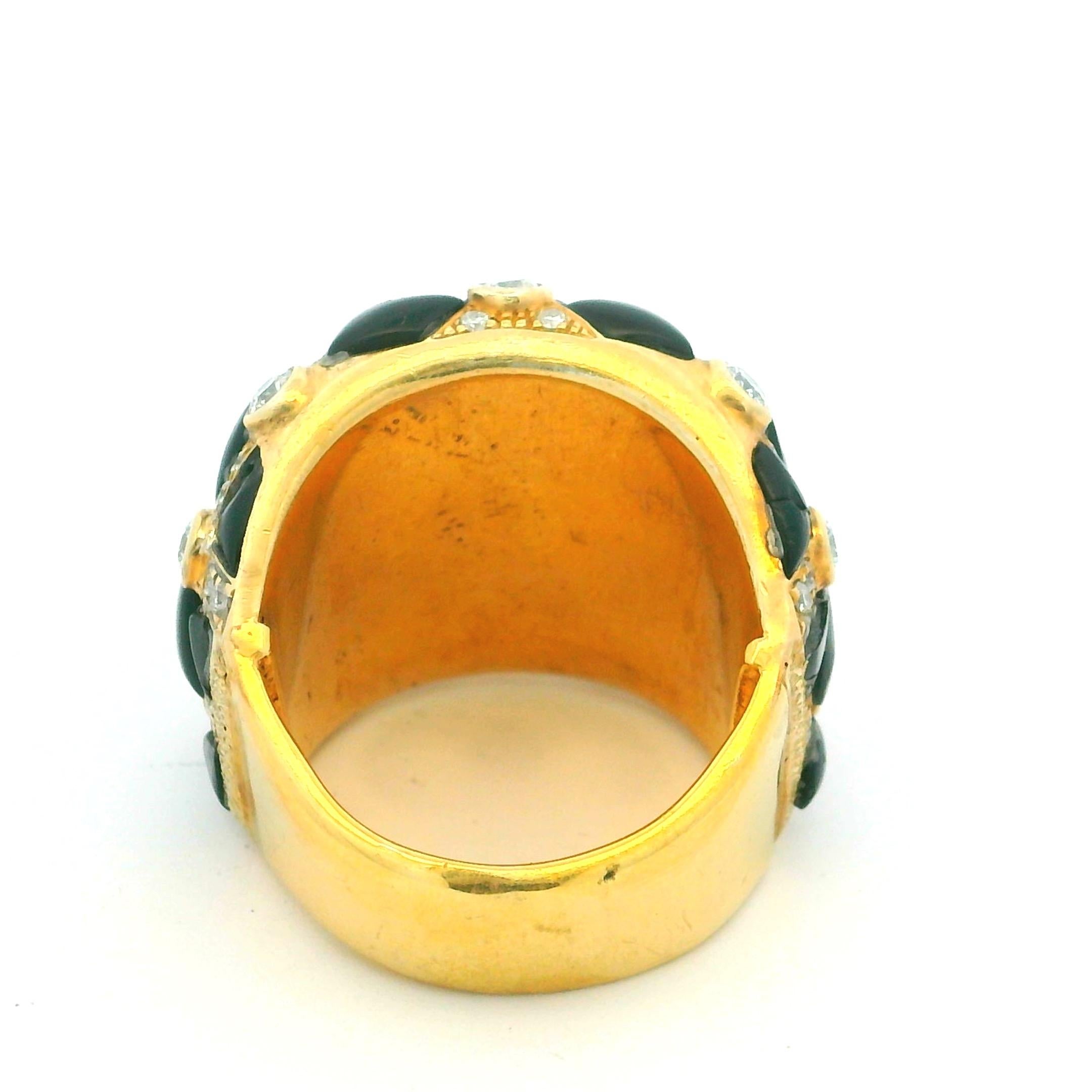 1980 Italian 18K Gold Black Onyx and 2 Carat Diamond Bombe Dome Ring en vente 1