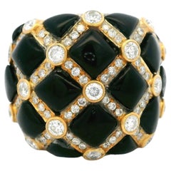 1980s Italian 18K Gold Black Onyx and 2 Carat Diamond Bombe Dome Ring
