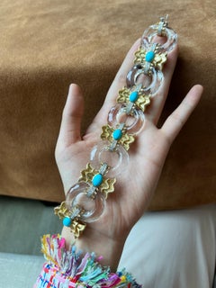 1980s Italian 18K Gold Crystal and Turquoise Bracelet