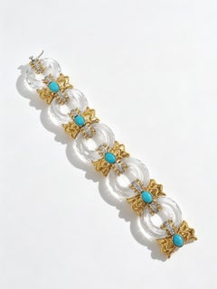 1980s Italian 18K Gold Crystal and Turquoise Bracelet