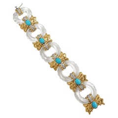 1980s Italian 18K Gold Crystal and Turquoise Bracelet