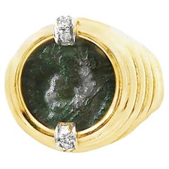Anello con moneta antica italiana del 1980 in oro 18 carati con accenti di diamanti