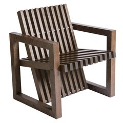 Pair of 1980s Italian Architectural Oakwood Slat Chairs