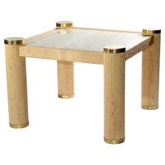 1980s Italian Bamboo and Brass Square Side Table