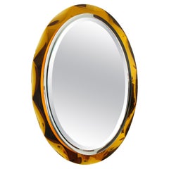 1980s Italian Beveled Oval Amber Mirror by Crystal Arte