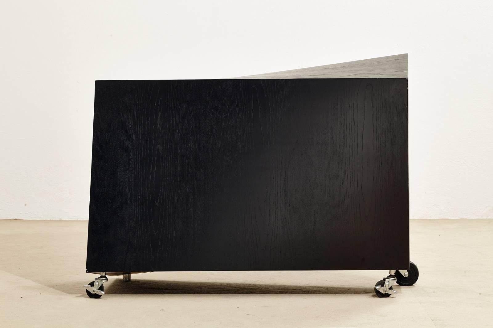 Post-Modern 1980s Italian Black Wood Asymmetric Two-Door Cabinet Produced by Pallucco For Sale