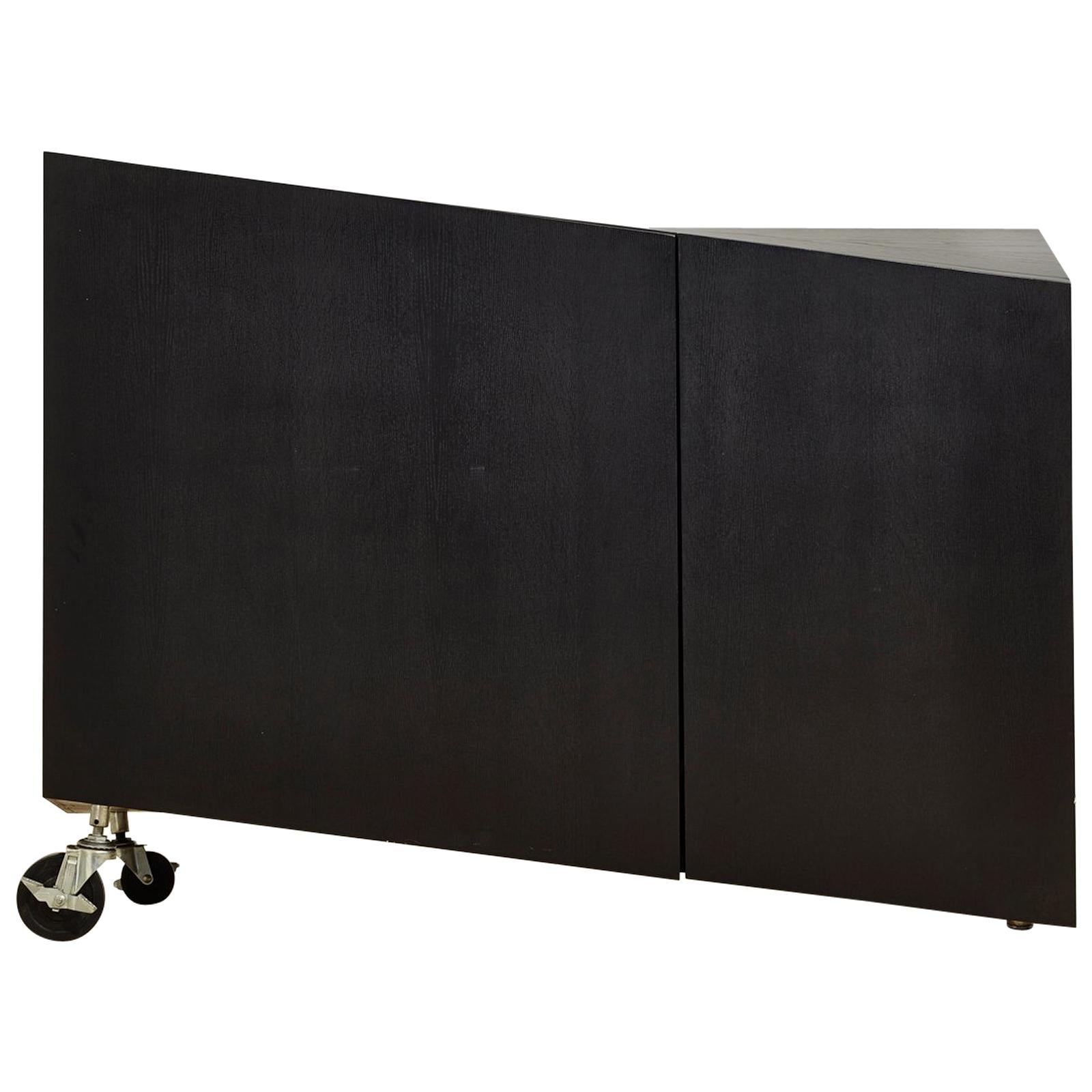 1980s Italian Black Wood Asymmetric Two-Door Cabinet Produced by Pallucco For Sale