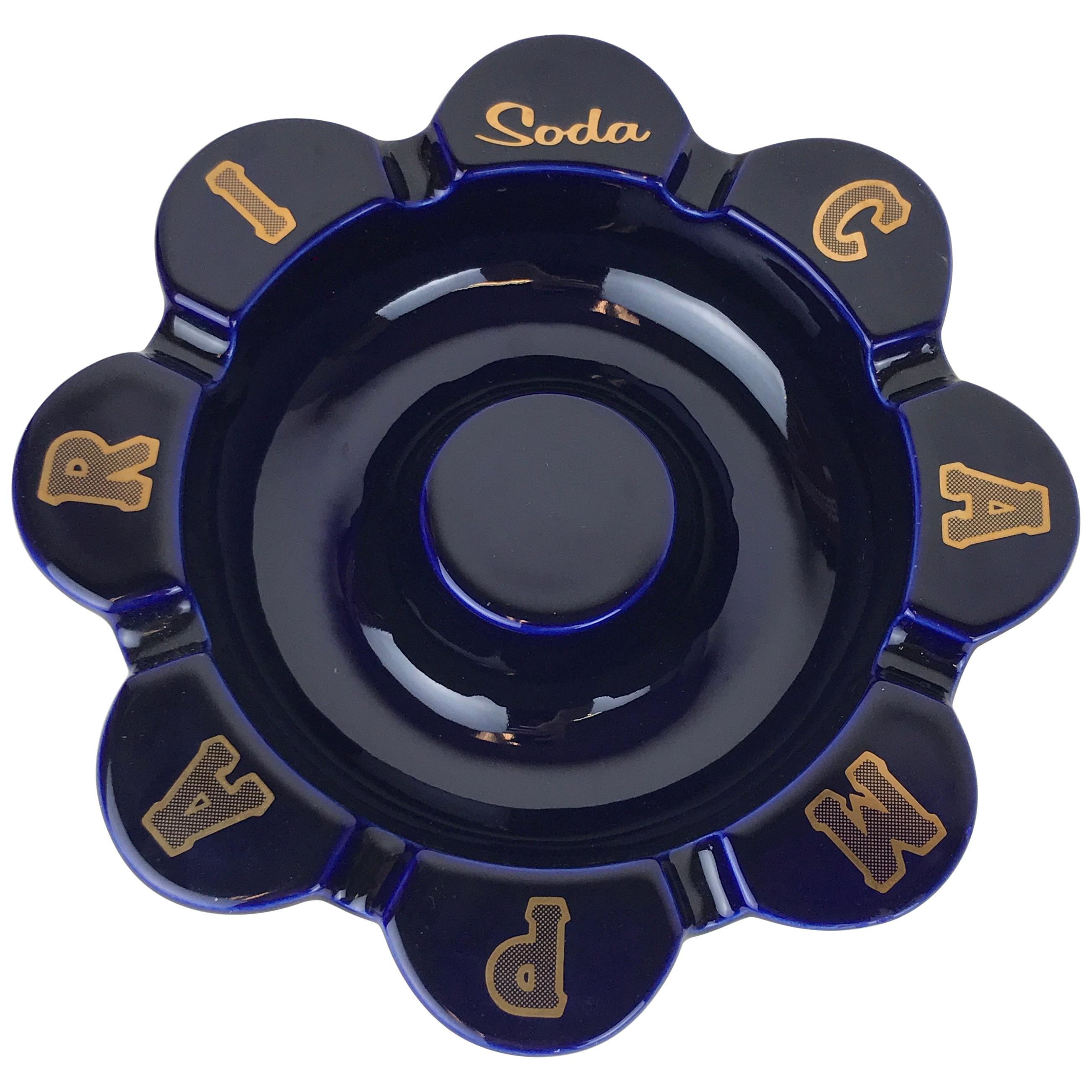 1980s Italian Blue Original Campari Soda Ashtray in Ceramic by Thun Design