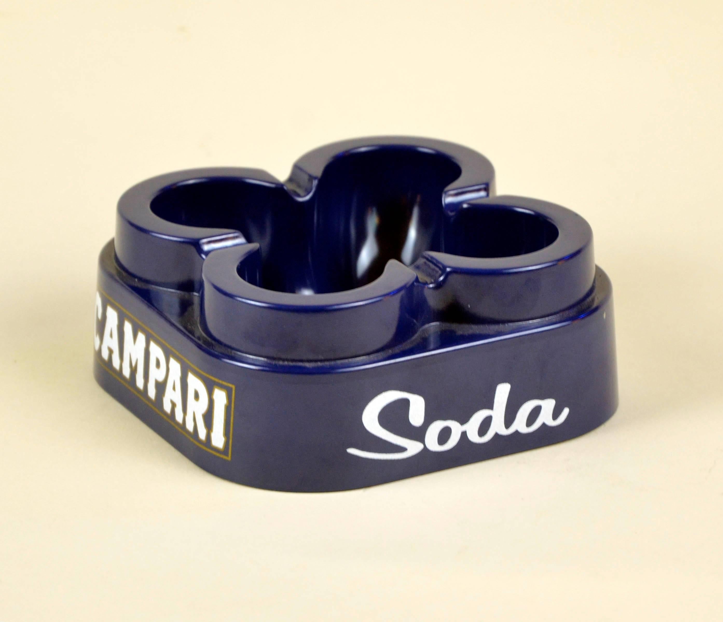 Original Campari Soda ashtray in blue rigid plastic designed by Thun Design in 1980s.

Collector's note:

Campari is an Italian alcoholic liqueur, considered an apéritif obtained from the infusion of herbs and fruit in alcohol and water. Campari